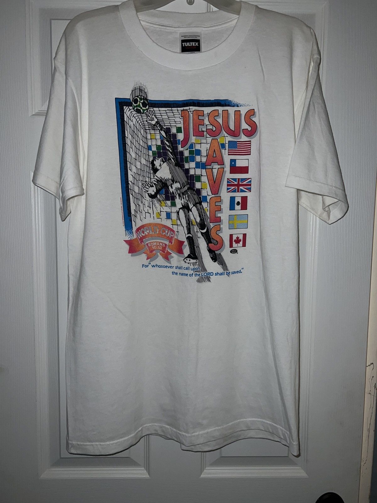 Tultex RARE WORLD CUP JESUS SAVES VINTAGE T-shirt Size US L / EU 52-54 / 3 - 1 Thumbnail