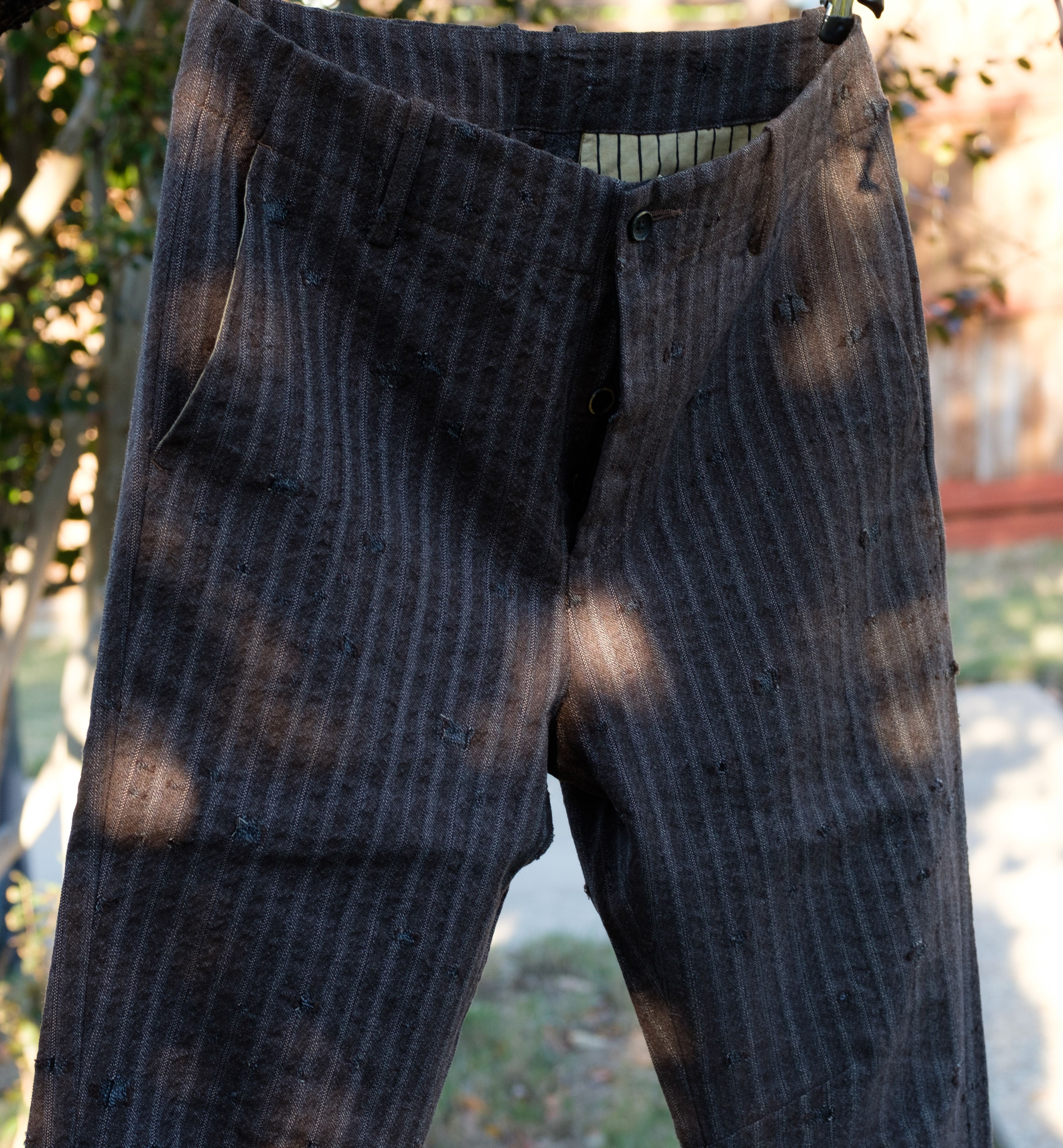 image of Uma Wang Aw20 Felix Brown Striped Distressed Pants, Men's (Size 32)