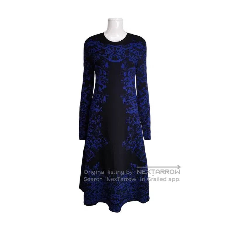 Valentino Valentino Black blue jacquard long-sleeved dress Size M / US 6-8 / IT 42-44 - 1 Thumbnail