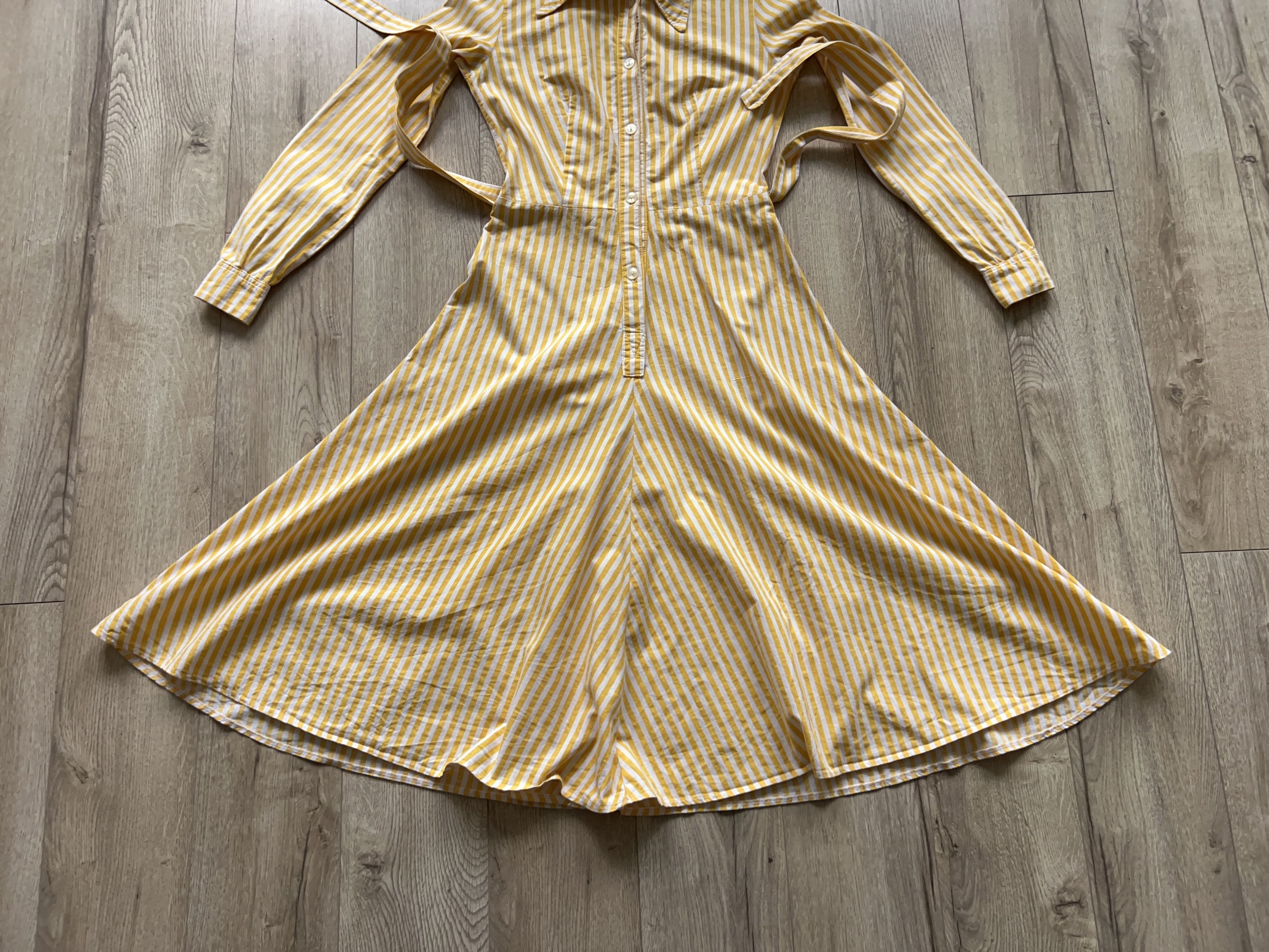 Laura Ashley × Traditional Weatherwear × Vintage 1970s Dyers and Printers Striped Belted Dress Long Sleeve 38 Size M / US 6-8 / IT 42-44 - 10 Thumbnail