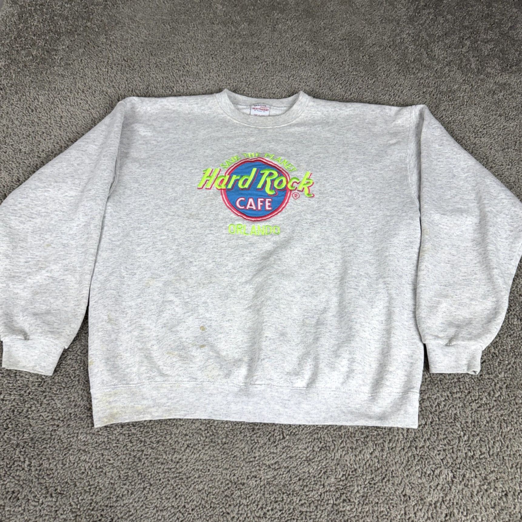 Hard Rock Cafe VINTAGE Hard Rock Cafe Sweatshirt Mens XL Gray Neon Save The Planet 90s City Music Retro Embroidered Logo Graphic Print Heavyweight Fleece Crew Neck Size US XL / EU 56 / 4 - 2 Thumbnail