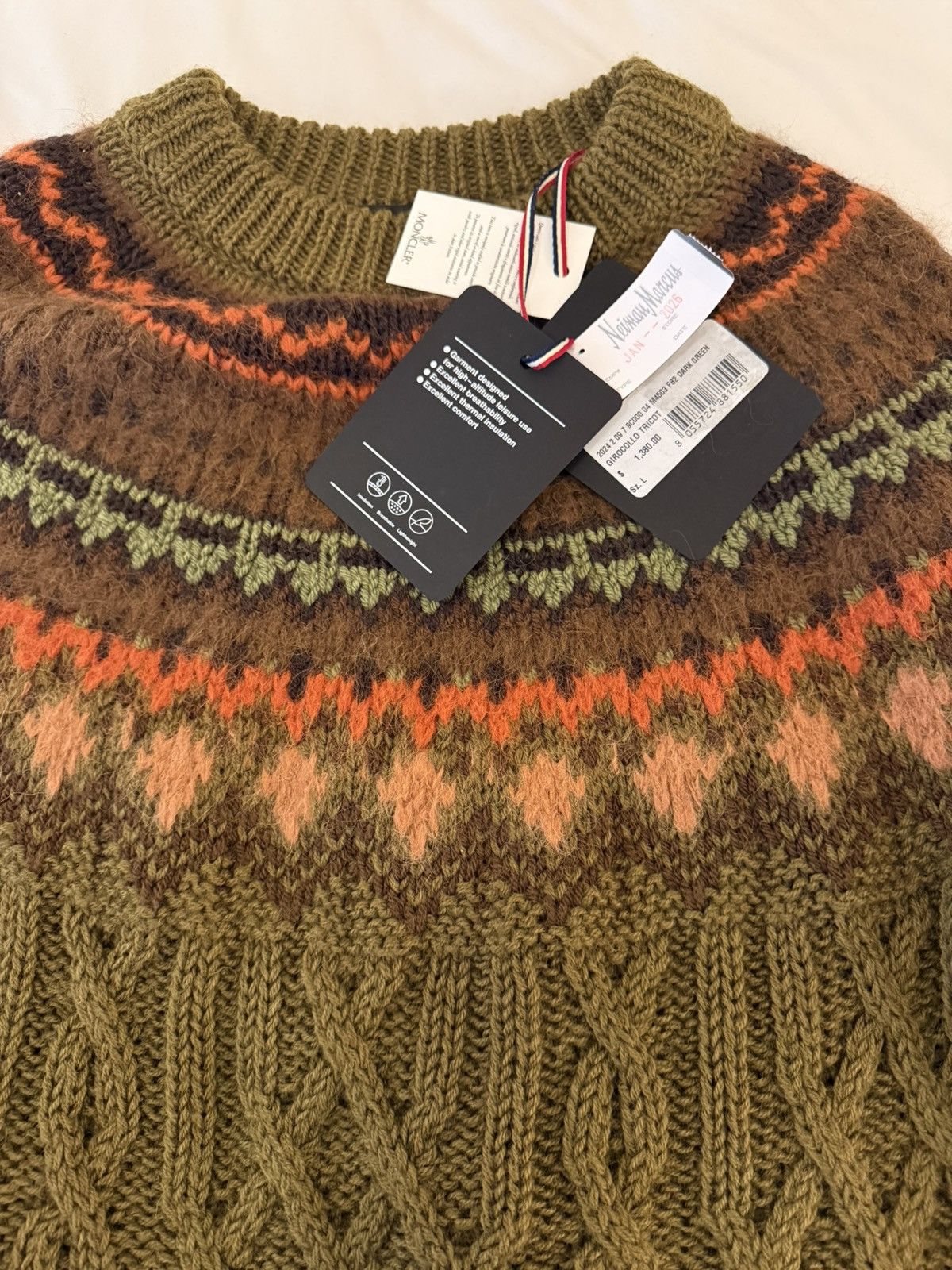 Moncler Grenoble Moncler Cable Knit Sweater Fair Isle Pattern Olive Green NWT Size US L / EU 52-54 / 3 - 10 Thumbnail