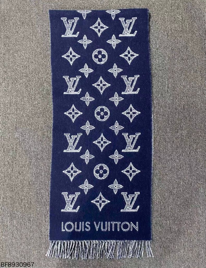 Louis Vuitton Louis Vuitton White and blue double-sided full-print scarf Size ONE SIZE - 3 Thumbnail