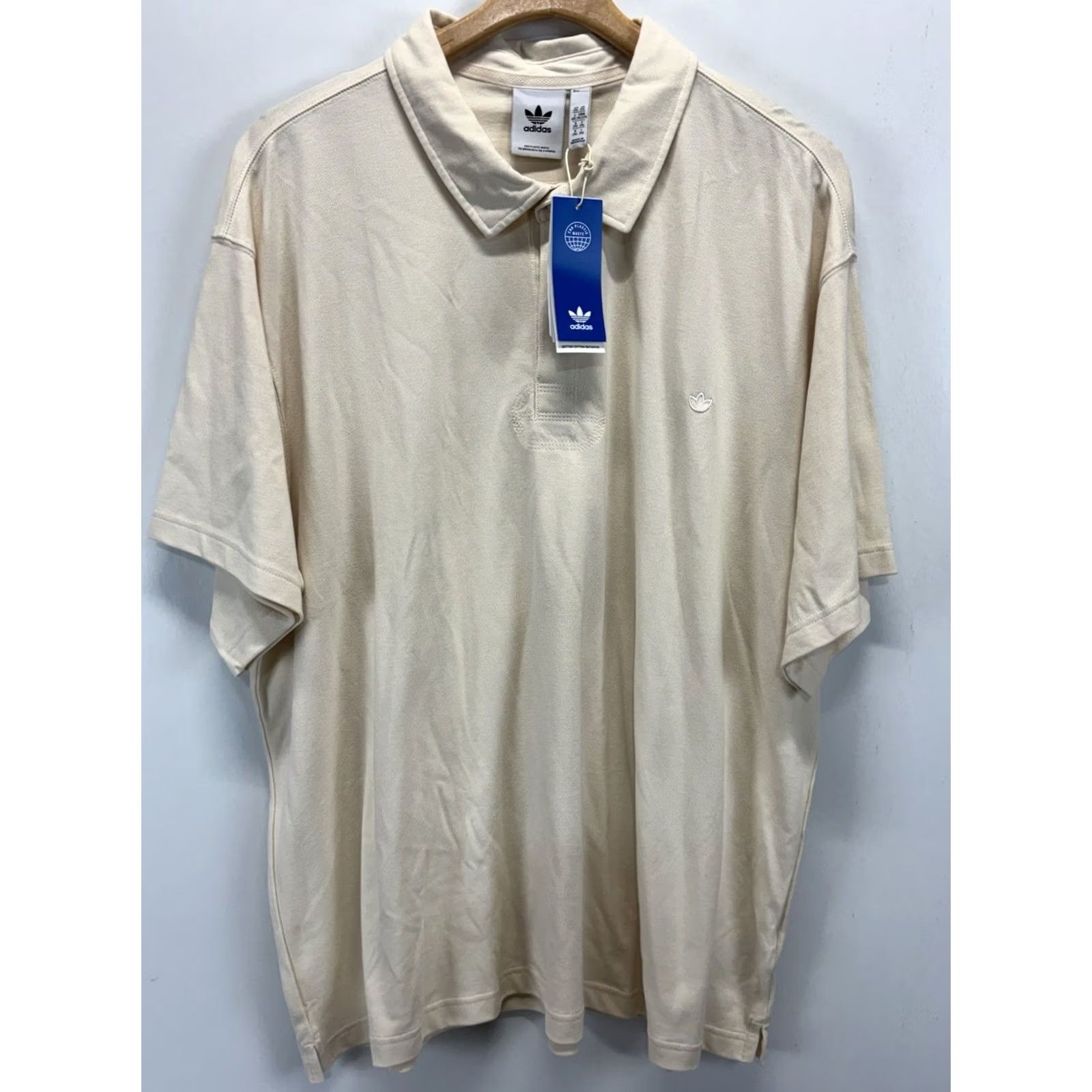 Adidas Adidas Originals Essentials Polo Shirt Mens 2XL Beige Knit Short Sleeve Collared Classic Logo Shirt Size US XXL / EU 58 / 5 - 2 Thumbnail