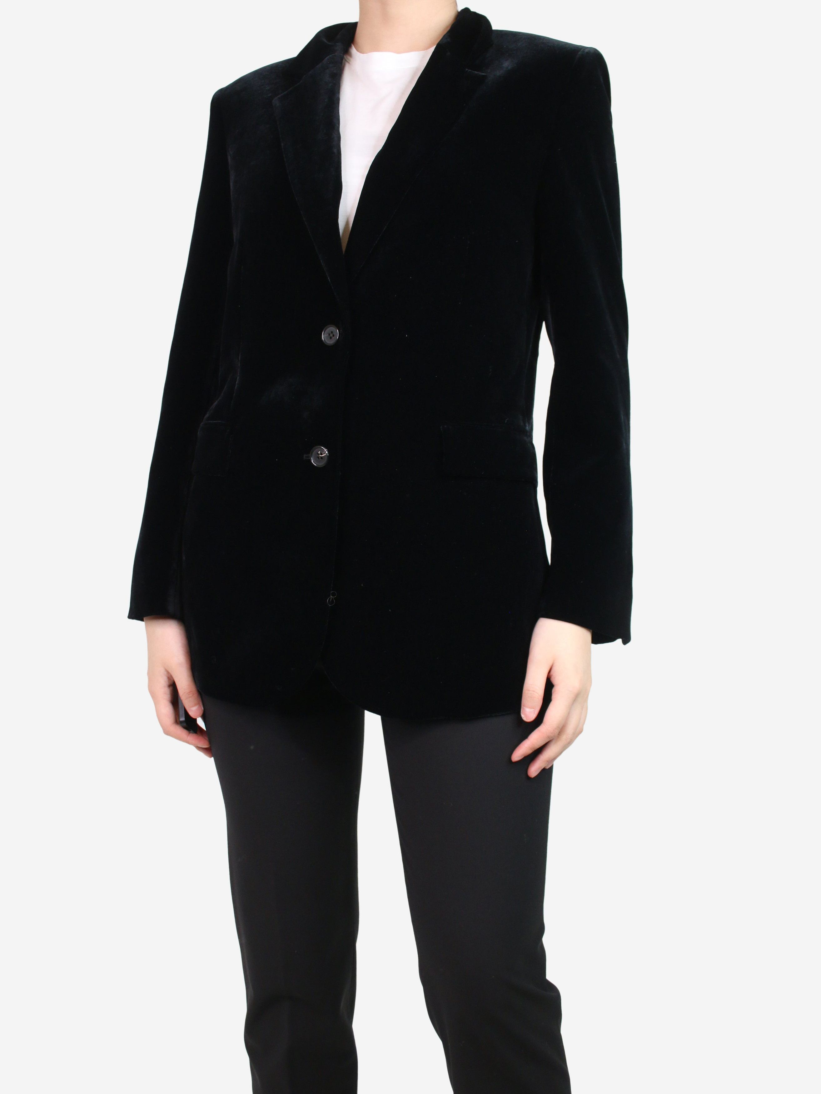 image of Theory Black Velvet Draped Jacket - Size Uk 8, Women's