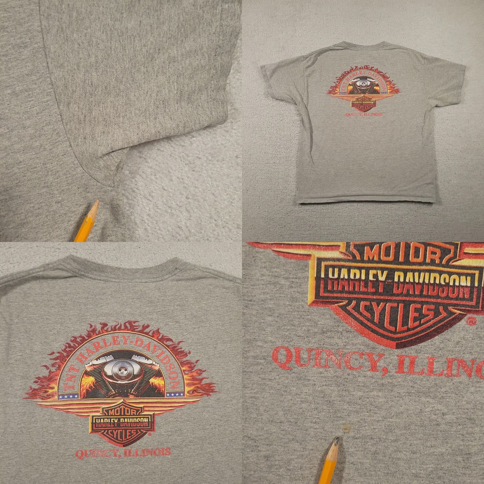 Harley Davidson Harley-Davidson Shirt Mens L Gray Pocket Tee TNT Quincy Illinois Dealer Graphic Print Crew Neck Short Sleeve Size US L / EU 52-54 / 3 - 9 Thumbnail