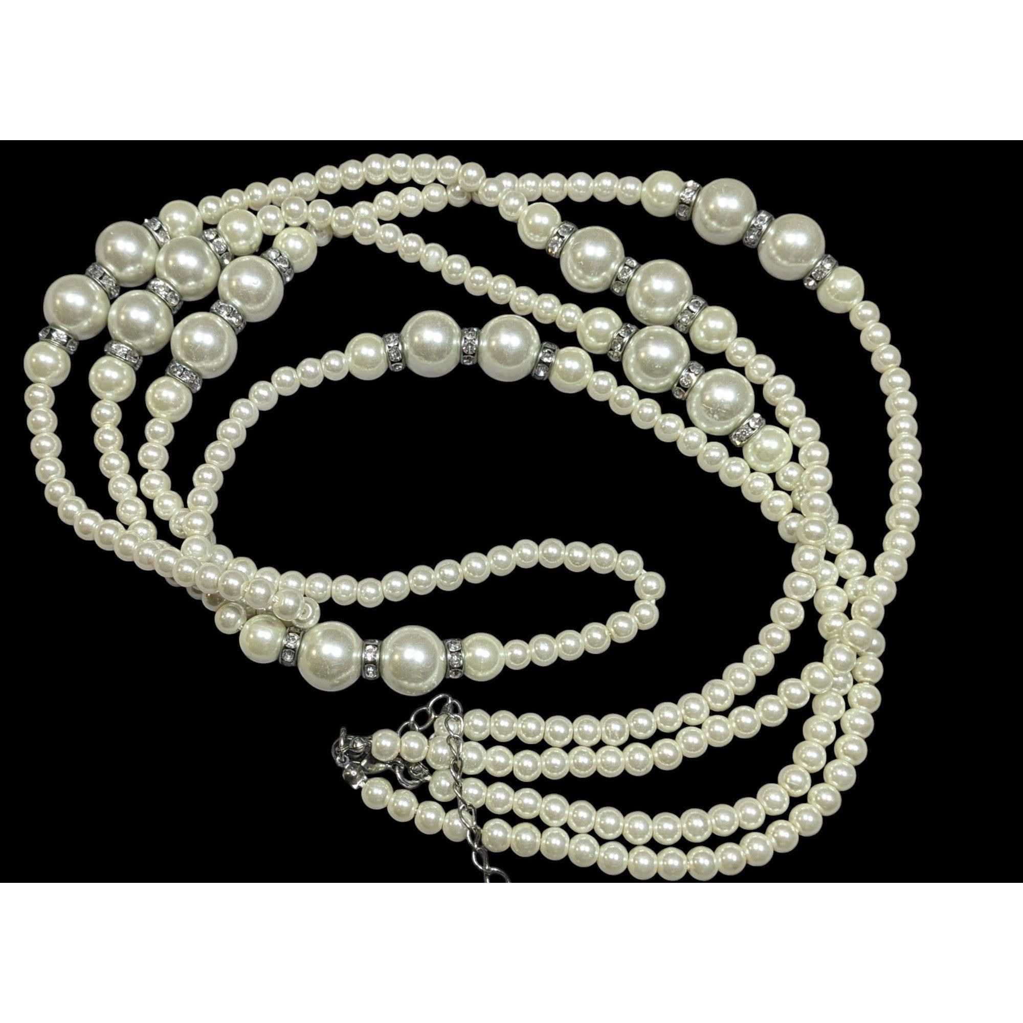 Other Midcentury Glam Multilayer Faux Pearl Necklace With Rhinesto Size ONE SIZE - 1 Thumbnail