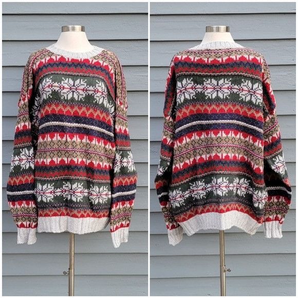 American Eagle Outfitters × Vintage Vintage 90s y2k American Eagle Fair Isle Cotton Chunky Knit Size US XL / EU 56 / 4 - 1 Thumbnail