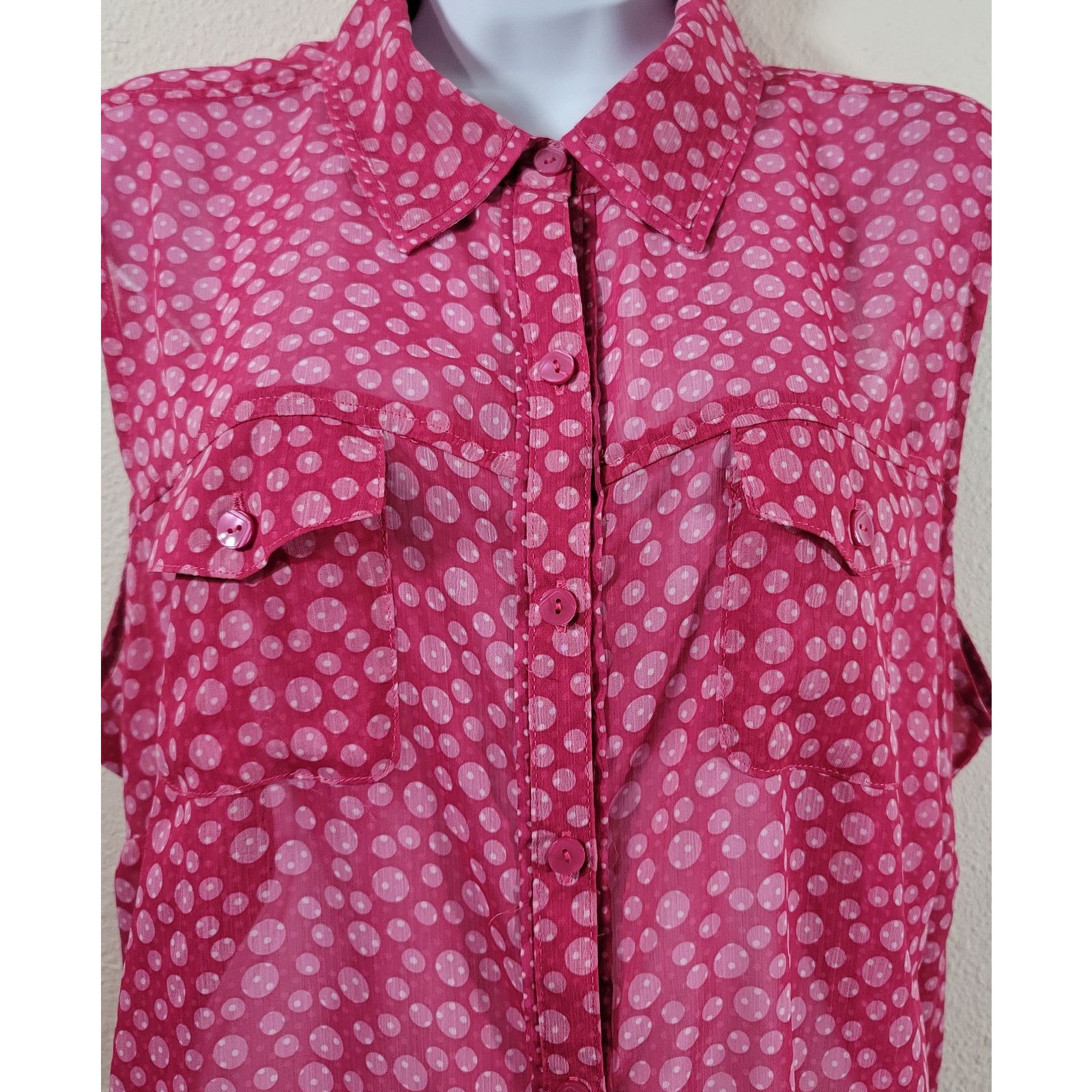 Other Dressbarn Pink Polka Dots Sleeveless Button Up Top 2X Plus Size XXL / US 16-18 / IT 52-54 - 6 Thumbnail