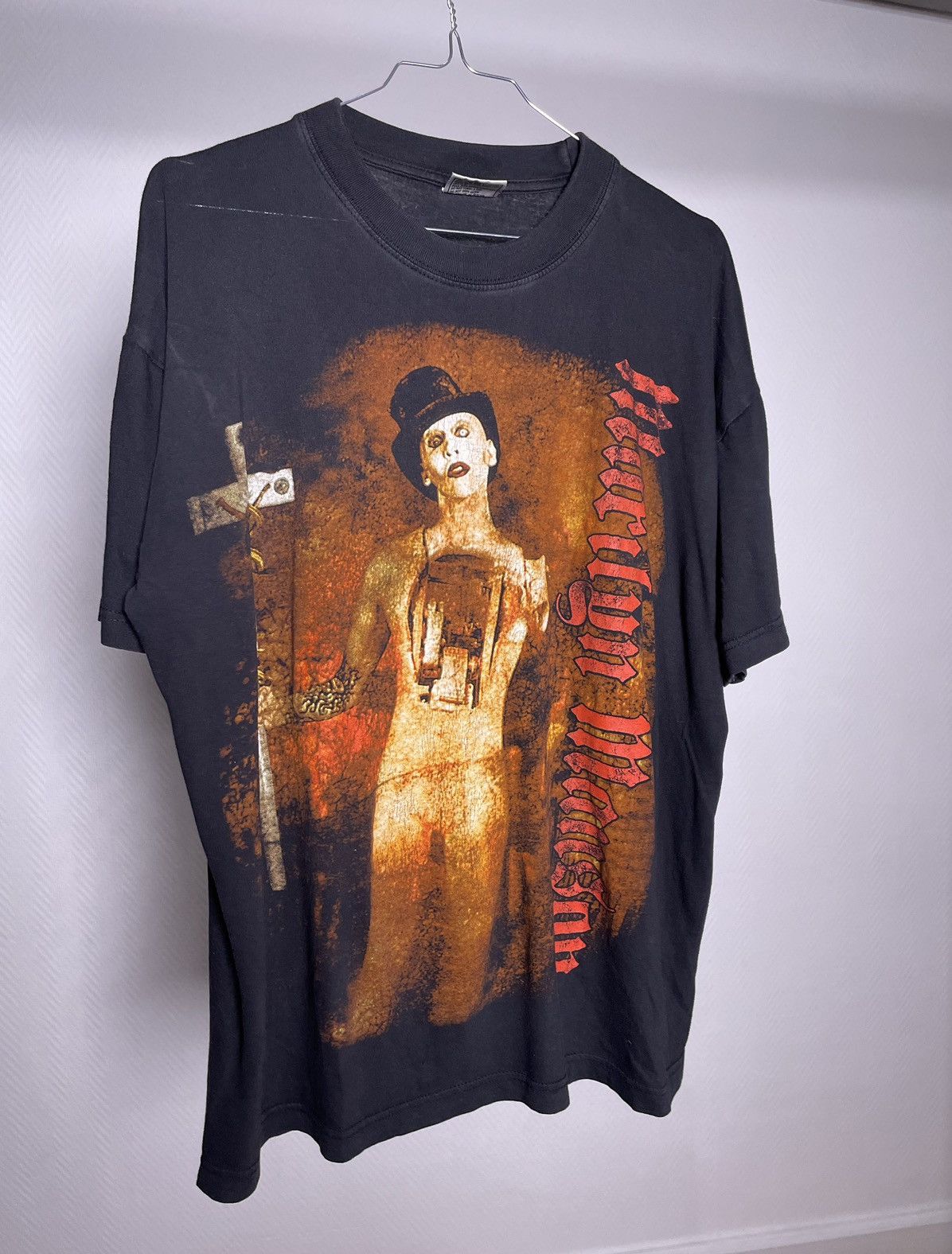 image of Band Tees x Marilyn Manson 2001 Marilyn Manson Guns God And Government Size XL in Black, Men's