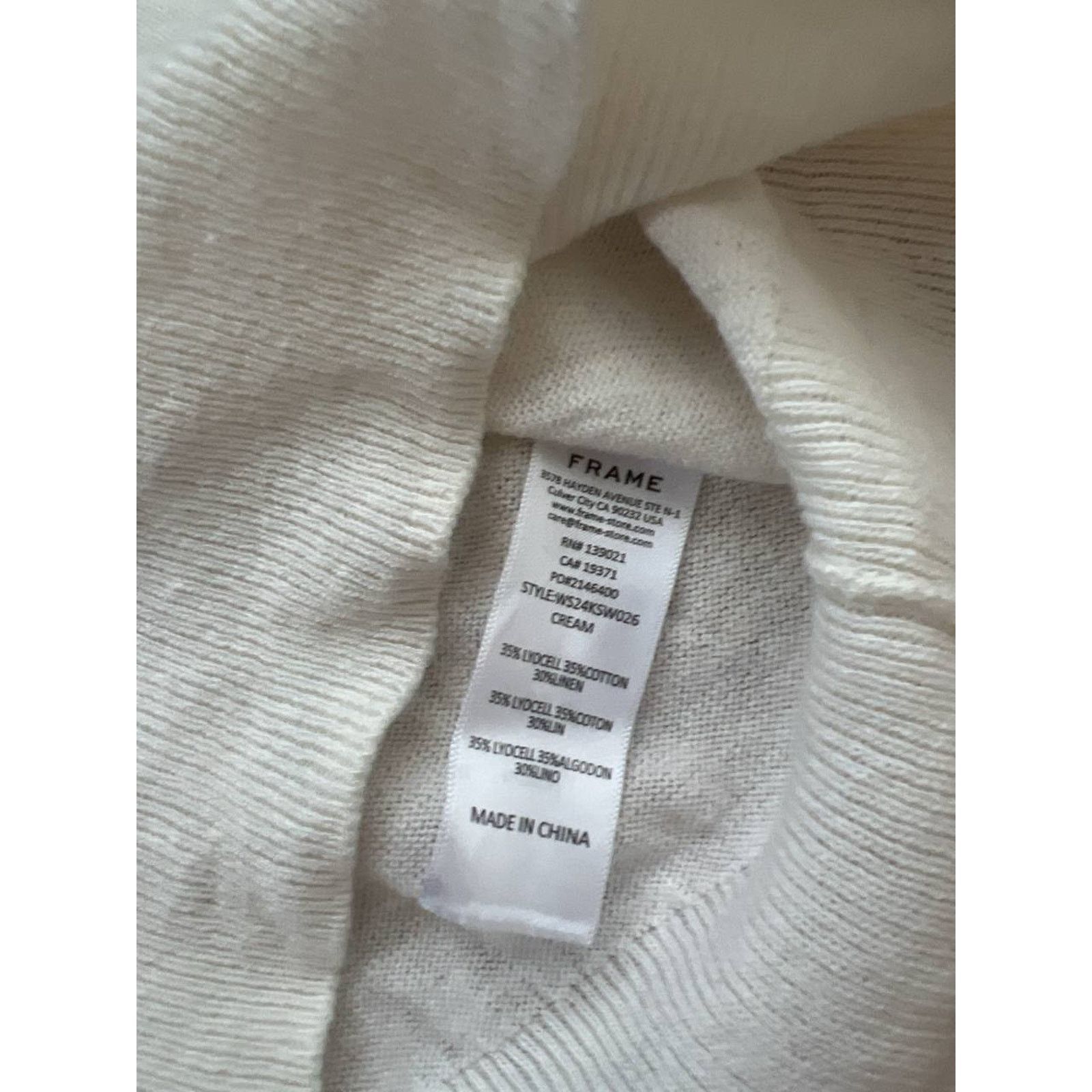Frame FRAME cotton linen knitted 3/4 sleeve top Gathered A001872 Size L / US 10 / IT 46 - 4 Thumbnail