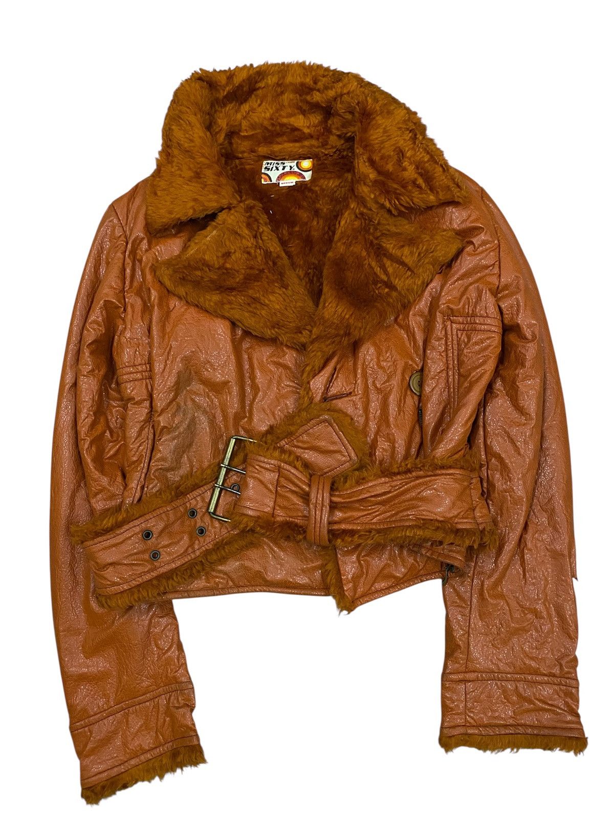 Miss Sixty Miss Sixty Y2K Faux Leather Fur Jacket – Belted Cropped Fit Size M / US 6-8 / IT 42-44 - 1 Thumbnail