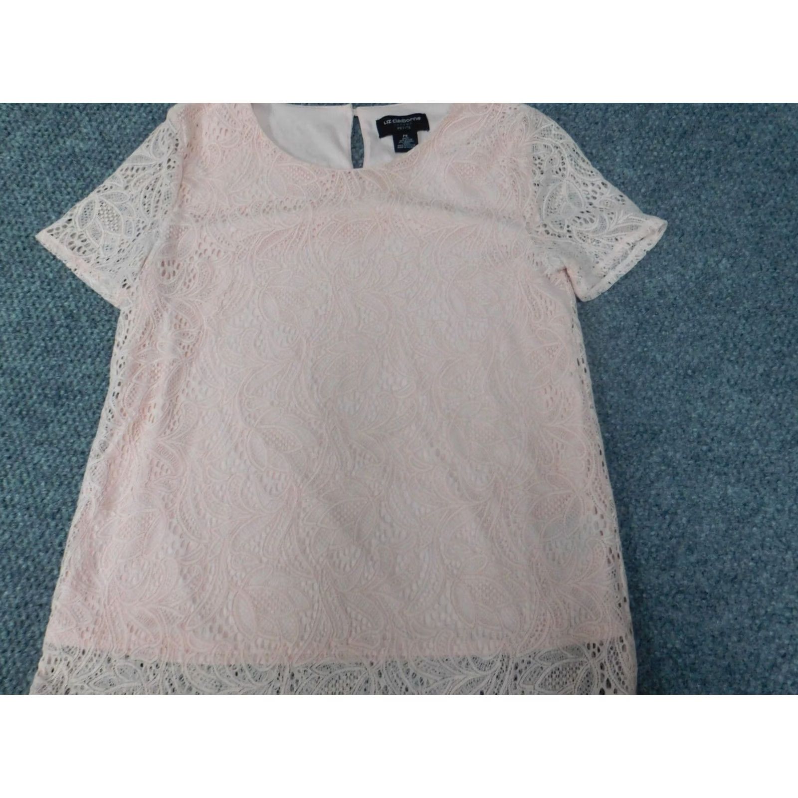 Liz Claiborne Liz Claiborne Blouse PS Women Pink Pullover Short Sleeve Round Neck Polyester Rayon Classic/Basic Vintage: No, Petites Women, Casual, Stretch Size S / US 4 / IT 40 - 3 Thumbnail