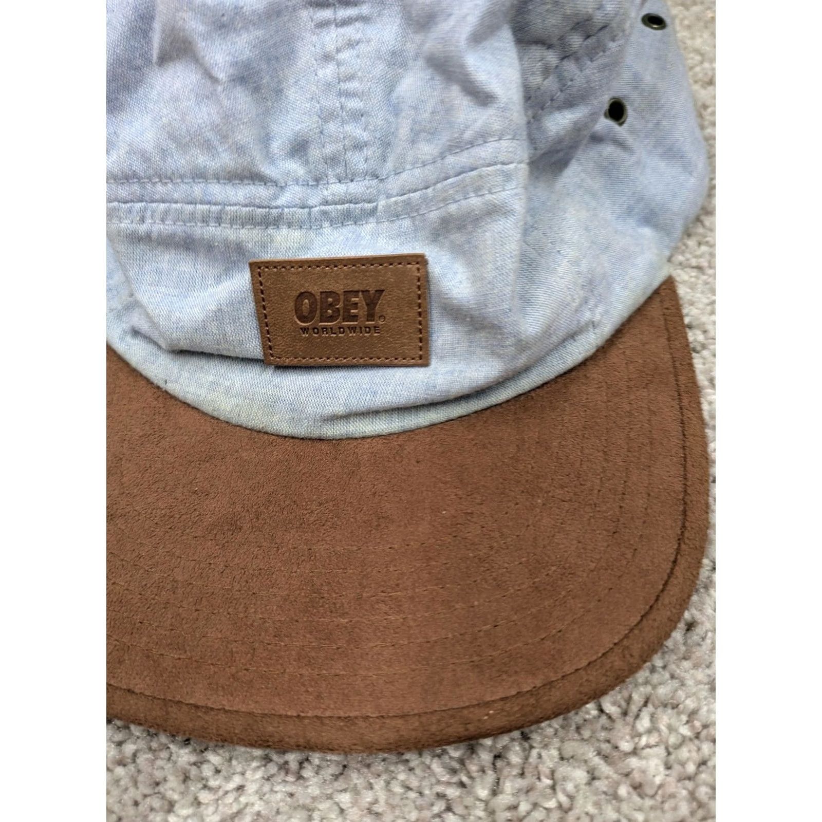 Obey OBEY Hat Cap Mens One Size Blue Brown Suede Brim 5 Panel Strap Back Size ONE SIZE - 2 Thumbnail