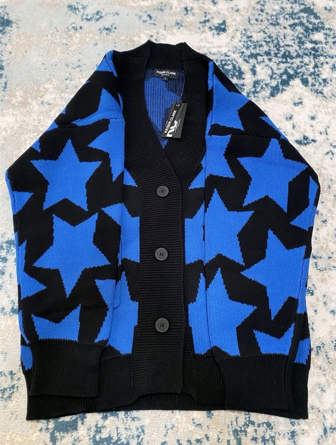 Keiser Clark Keiser Clark Chevron Check Knit Cardigan Black Cobalt Blue Size US L / EU 52-54 / 3 - 2 Thumbnail