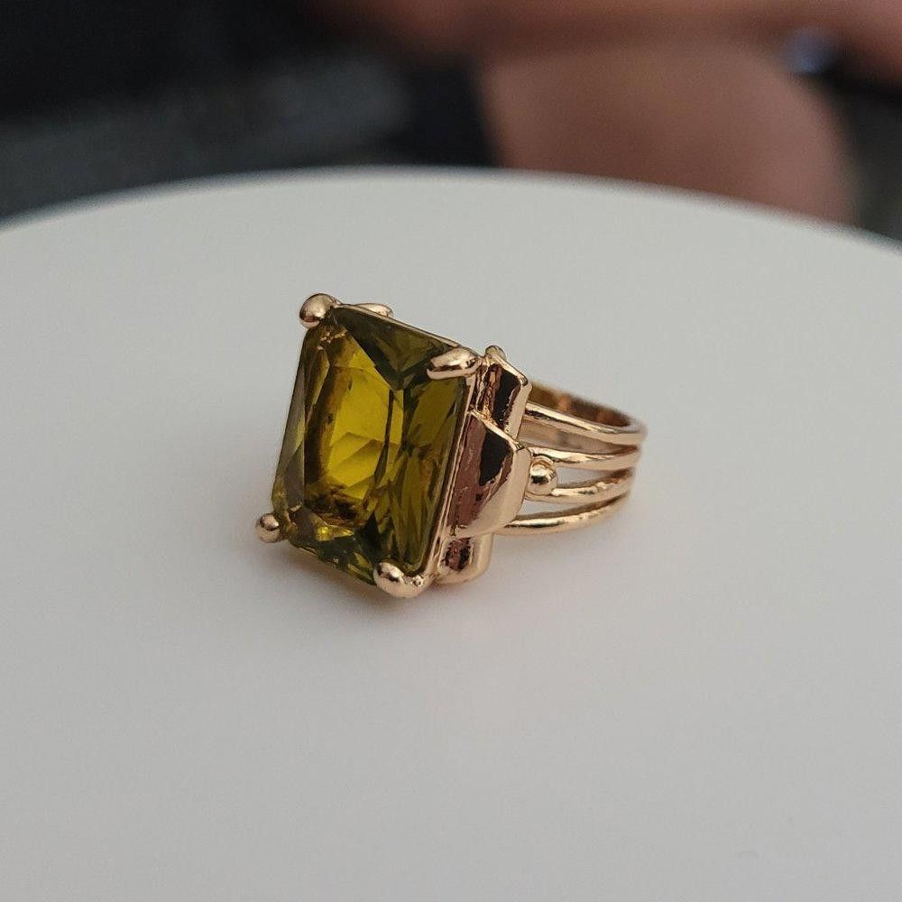 Designer 15mm Princess Cut Yellow Coffee Rhinestone Retro Gold Ring Size ONE SIZE - 8 Thumbnail