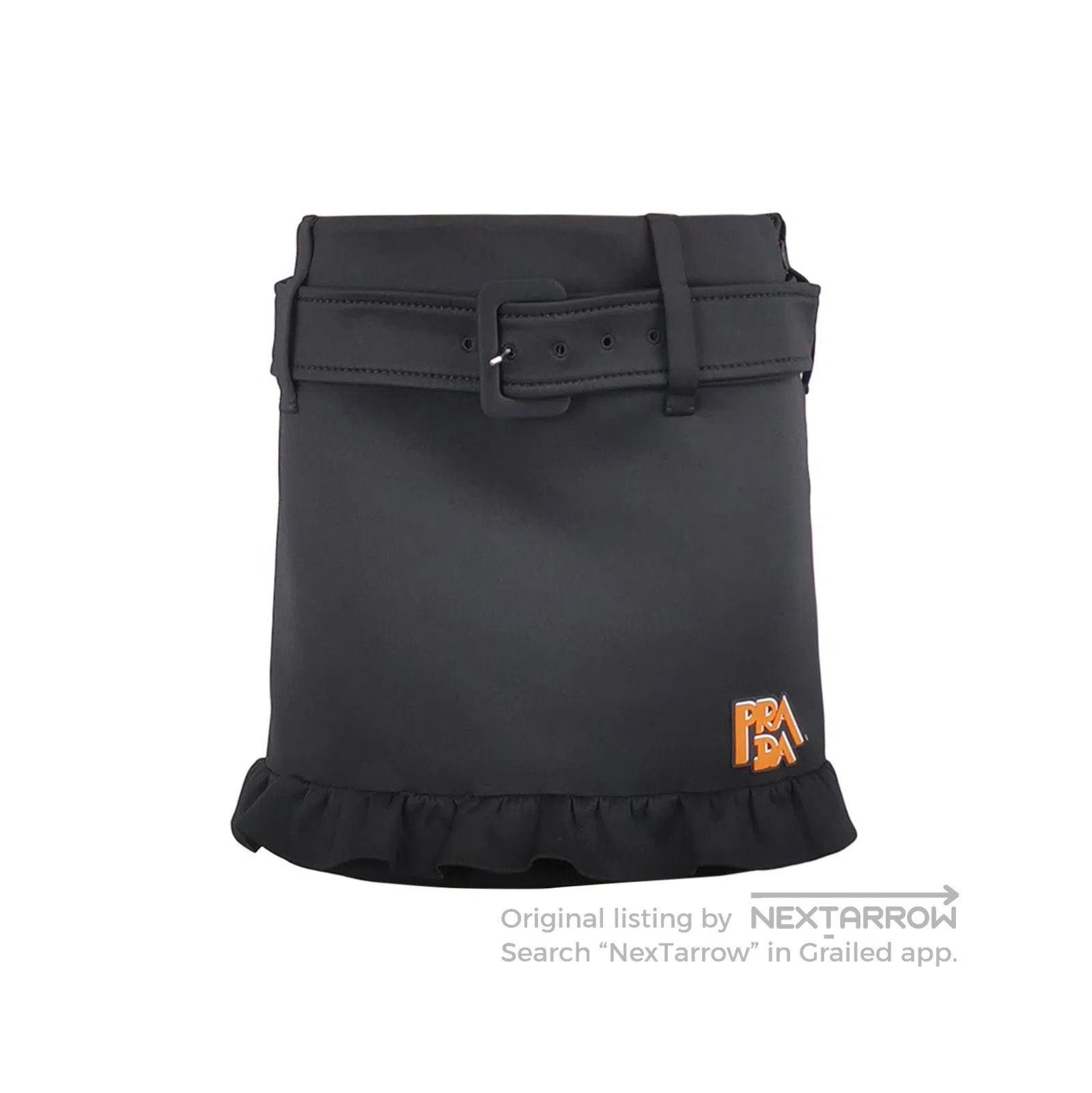 Prada Prada Logo Waist Ruffled Skirt in Black 0089. Size 39" - 1 Thumbnail