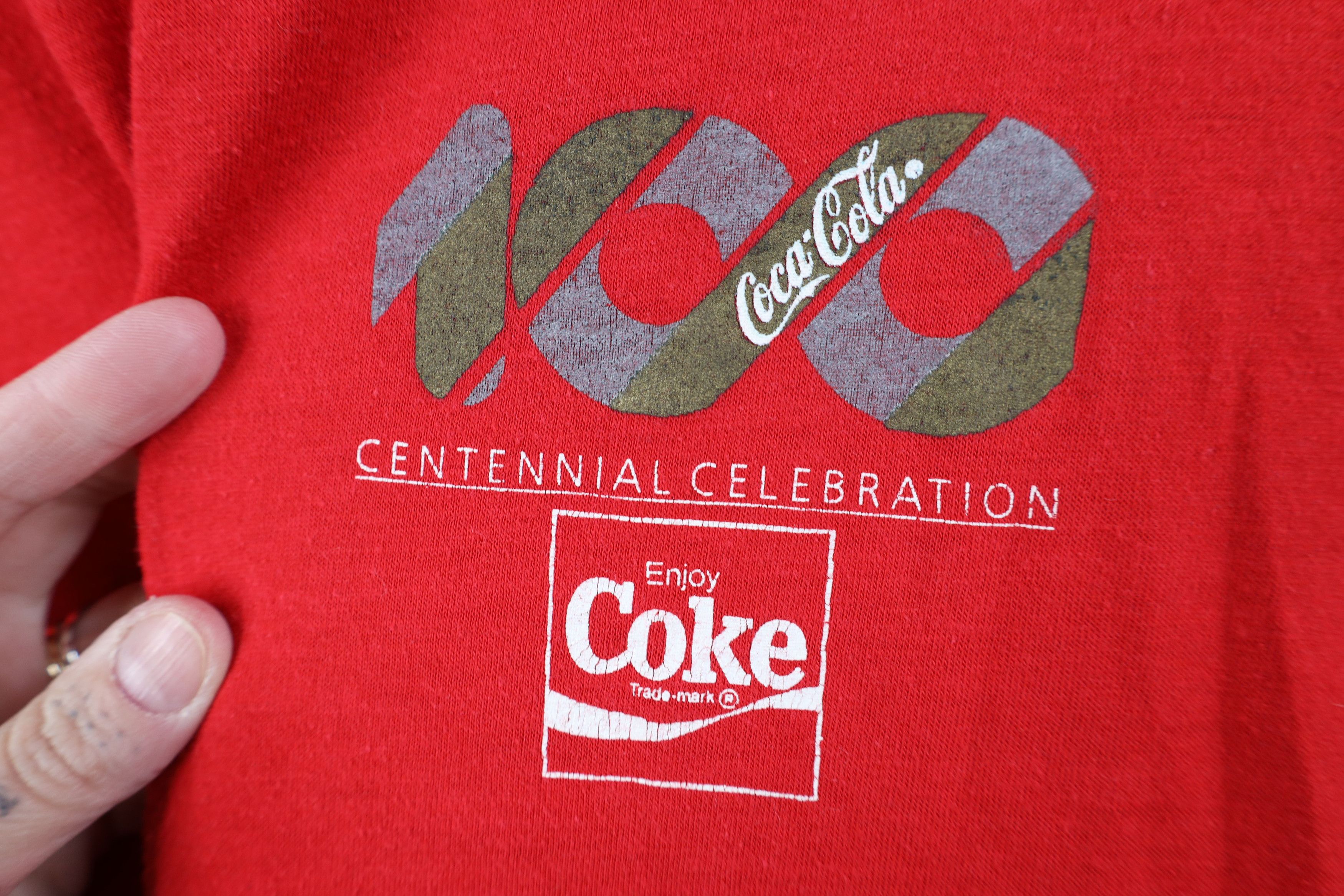 Vintage Vintage 80s Coca Cola 100 Year Anniversary T-Shirt Red USA Size L / US 10 / IT 46 - 4 Thumbnail