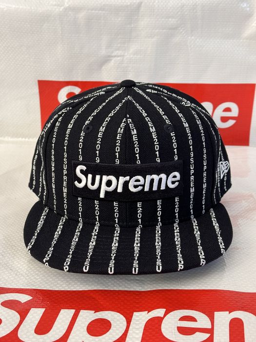 Supreme Supreme Text Stripe New Era Cap Navy 7 3/4 HAT SS 19 | Grailed