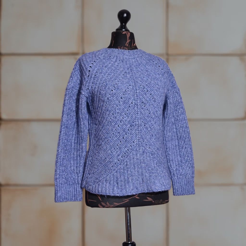 Massimo Dutti Massimo Dutti Womens Jumper Sweater Blue Wool Blend Knit Round Neck S Pullover Italy Yarn Made in Spain Casual Winter Womens Size S / US 4 / IT 40 - 1 Thumbnail