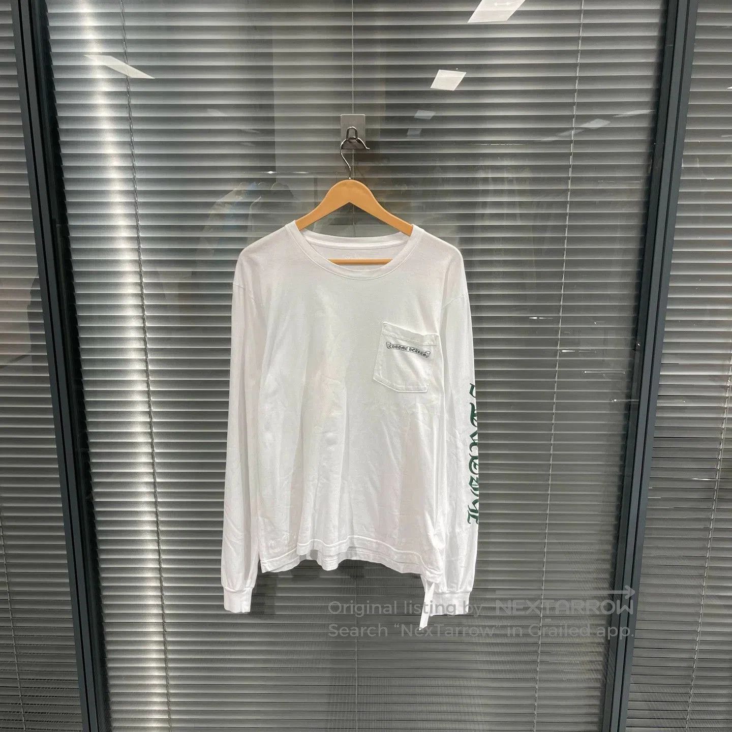 Chrome Hearts White Long Sleeve Shirt with Pocket and Green Accents. Size US M / EU 48-50 / 2 - 1 Thumbnail