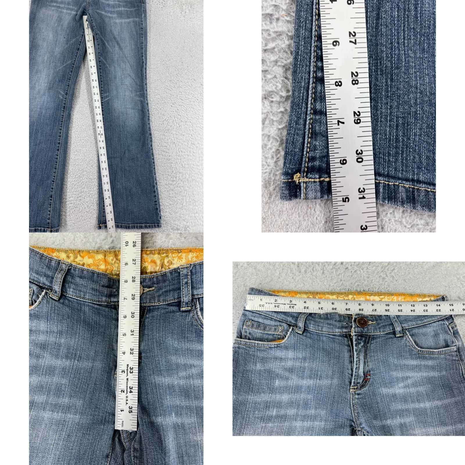 Denime Womens Jeans Denim Blue 27x31 27 Flared Low Rise Medium Wash Embroidered Pants Size 27" / US 4 / IT 40 - 8 Thumbnail