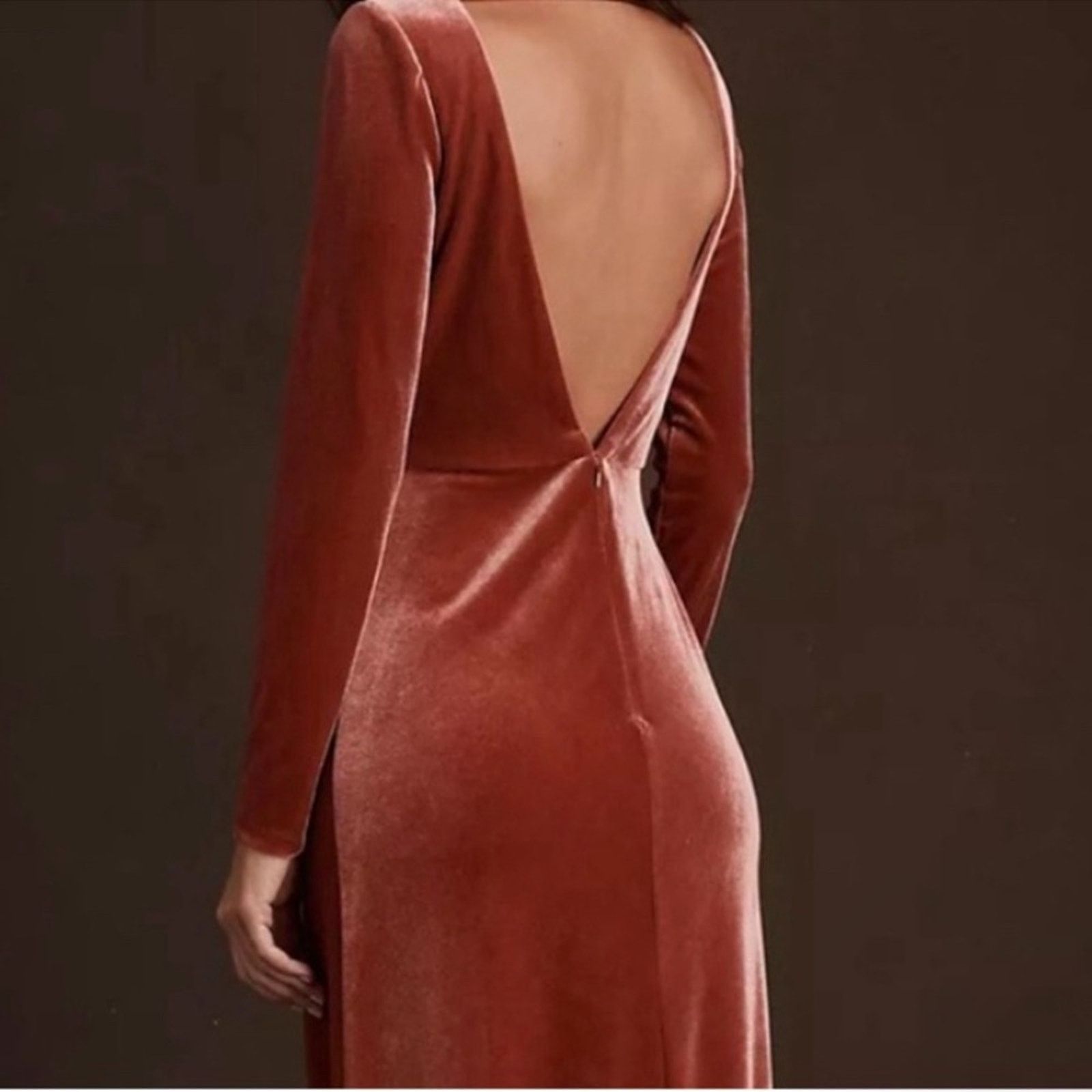 Anthropologie Jenny Yoo Ryland V-Neck Long-Sleeve Open-Back Velvet Gown 10 Size L / US 10 / IT 46 - 7 Thumbnail