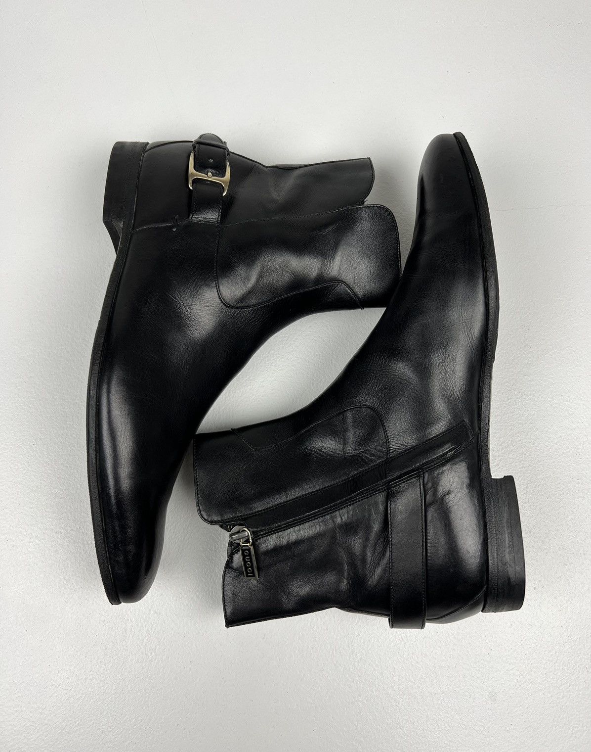 Gucci GUCCI Boots Ankle Leather Shoes Side Zip Straps Black Men’s Size US 7.5 / EU 40-41 - 12 Thumbnail