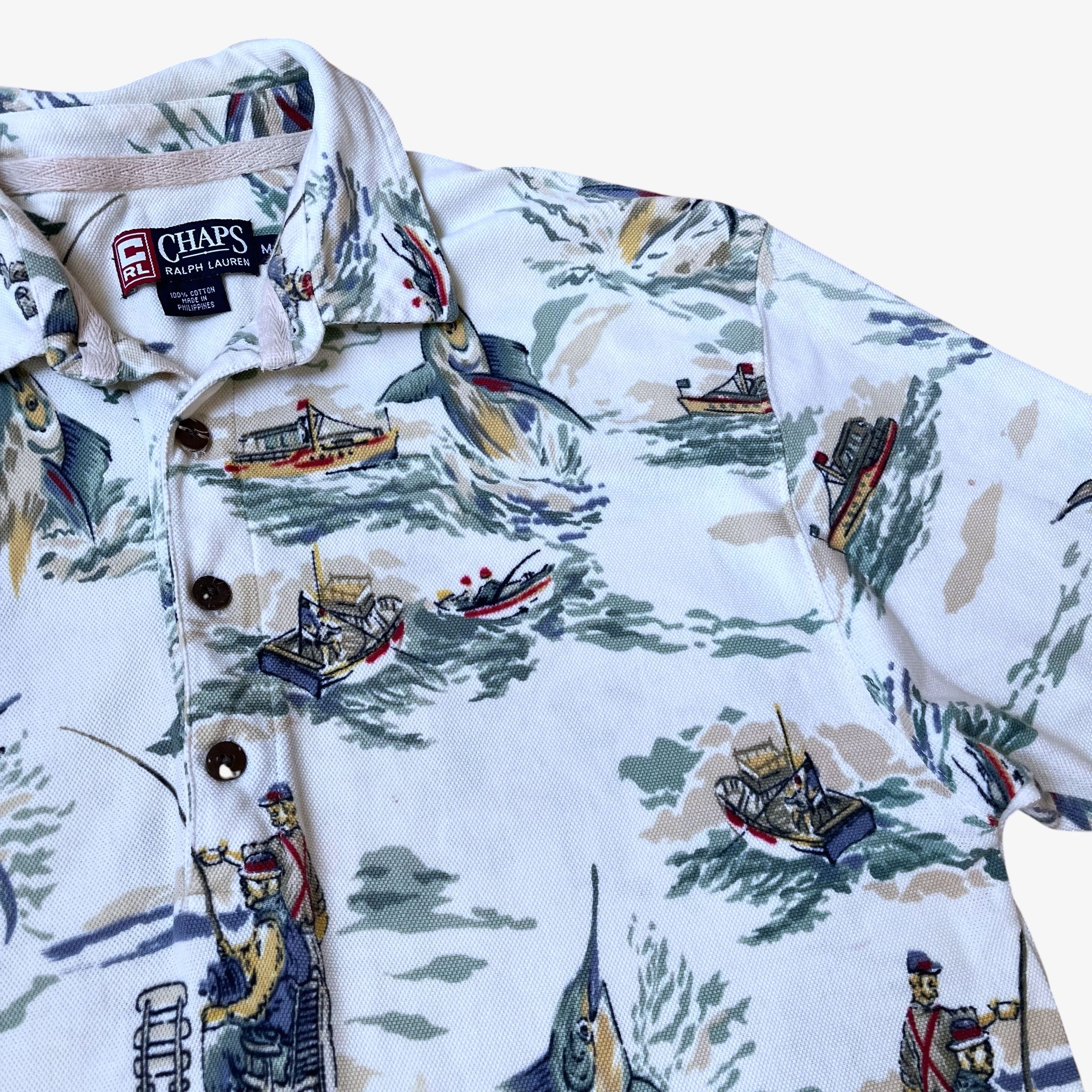 Ralph Lauren Vintage 90s Ralph Lauren Chaps Fishing Print Polo Shirt Size US L / EU 52-54 / 3 - 4 Thumbnail