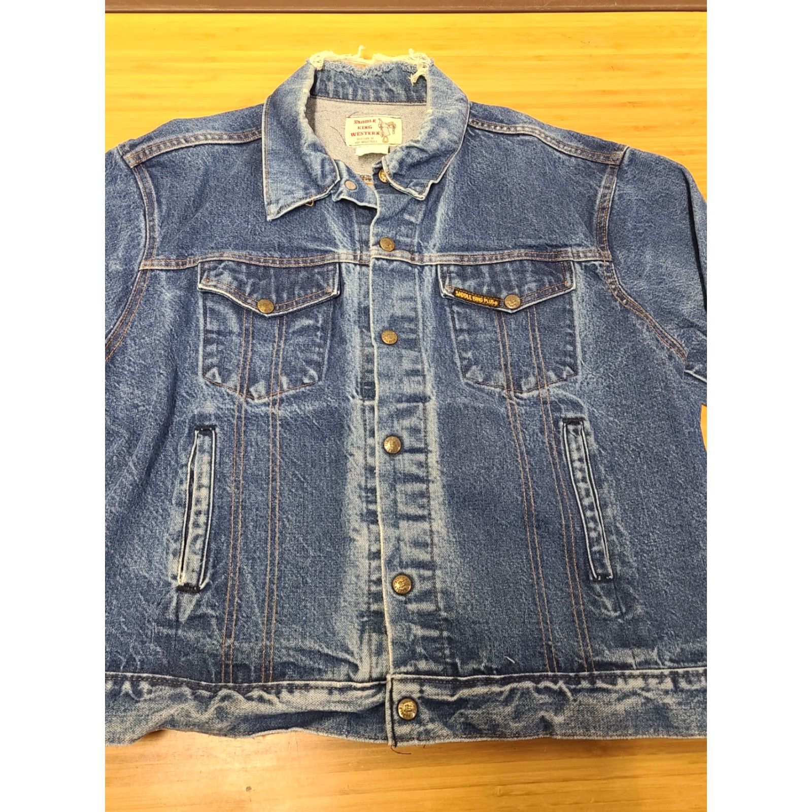 Vintage VINTAGE Saddle King Western Denim Jacket USA Made Men 46 Regular Blue Denim Jacket with Pockets Mens Size US 30 / EU 46 - 3 Thumbnail