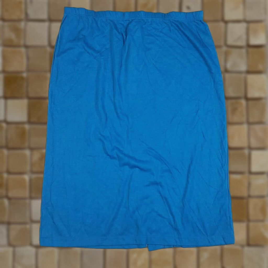 Vintage VINTAGE 80s Royal Blue Straight Pencil Women's Size 40" Elastic Waist Midi Skirt Size 27" / US 4 / IT 40 - 1 Thumbnail