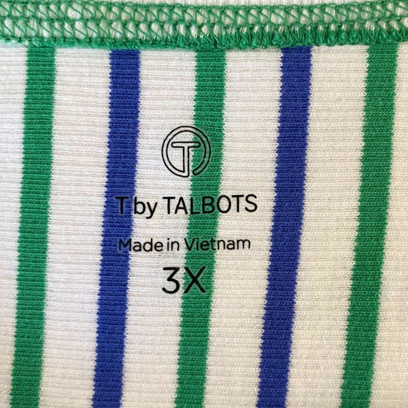 Talbots Talbots Ribbed Drop Shoulder Tee White/Blue/Green Stripe Women's 3X Short-Sleeve T-Shirt Casual Colorful Classic Size XXL / US 16-18 / IT 52-54 - 7 Thumbnail