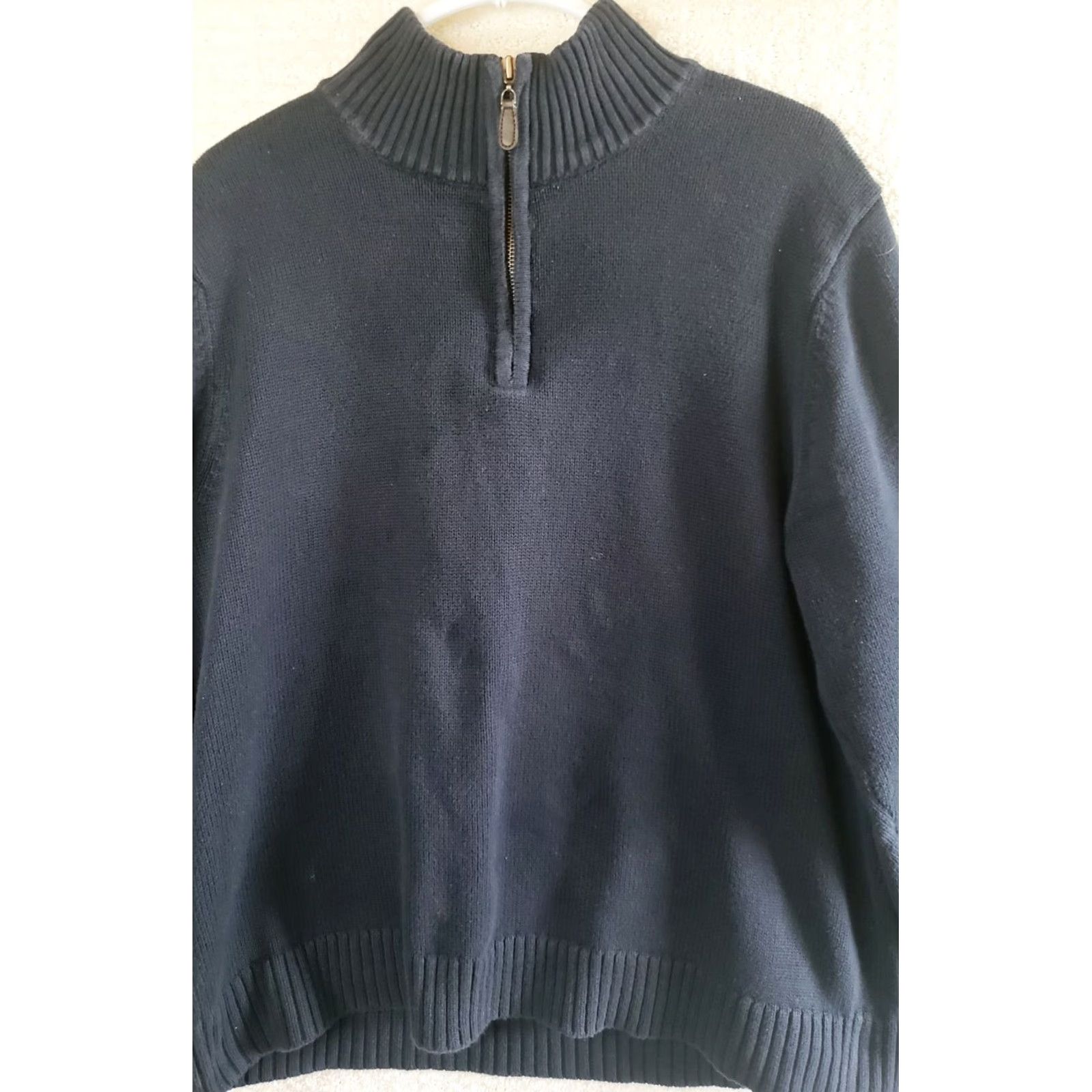 Vintage LL Bean Sweater Mens L Reg Navy Blue 1/4 Zip Mock Neck Pullover 100% Cotton Size US L / EU 52-54 / 3 - 3 Thumbnail