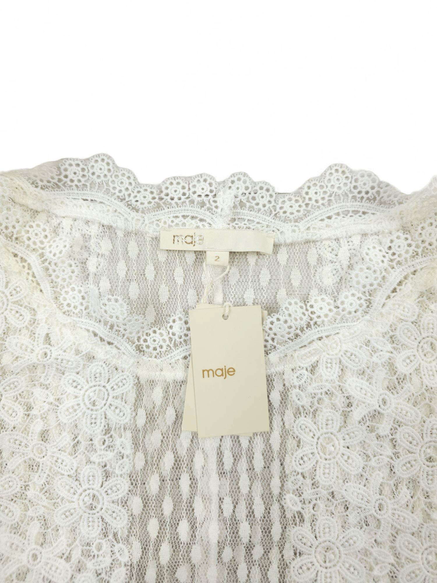 Maje 💎 Maje Transparent White Lace Midi-Length Dress Size M / US 6-8 / IT 42-44 - 8 Thumbnail