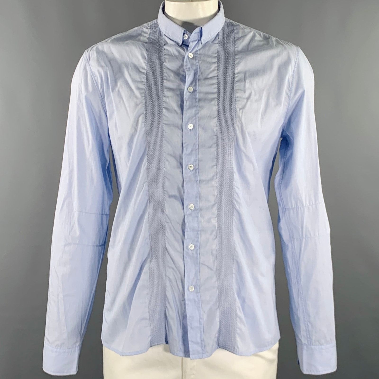 Balmain Size L Blue Light Blue Embroidery Cotton Long Sleeve Shirt Size US L / EU 52-54 / 3 - 1 Thumbnail