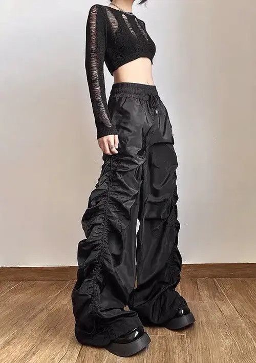 VIBE Black y2k ruched pants Size US 30 / EU 46 - 2 Thumbnail