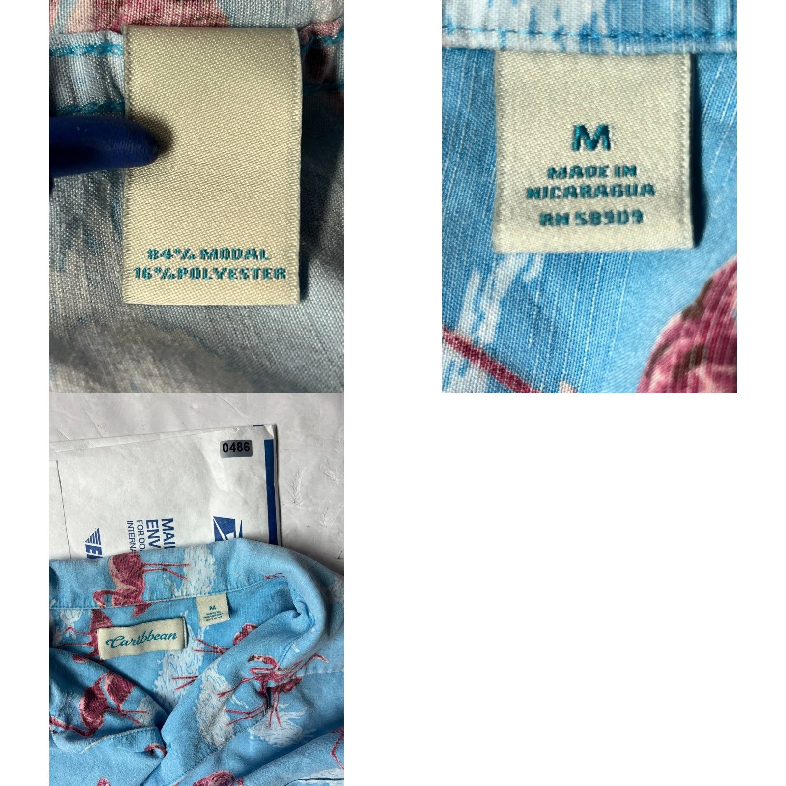Vintage caribbean Button-Up Shirt Men M Blue Palm Trees Sailboats Hawaiian Short Sleeve Size US M / EU 48-50 / 2 - 8 Thumbnail