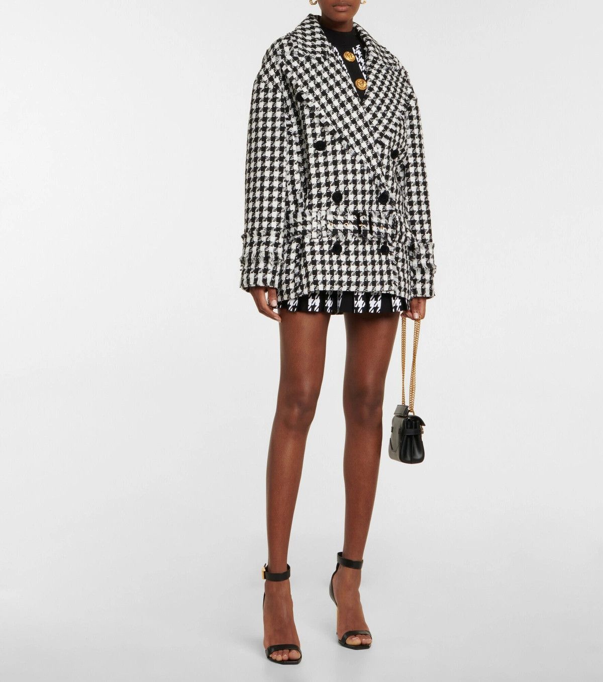 Balmain o1y0525 Checked Coat in Black/White Size XS / US 0-2 / IT 36-38 - 5 Thumbnail