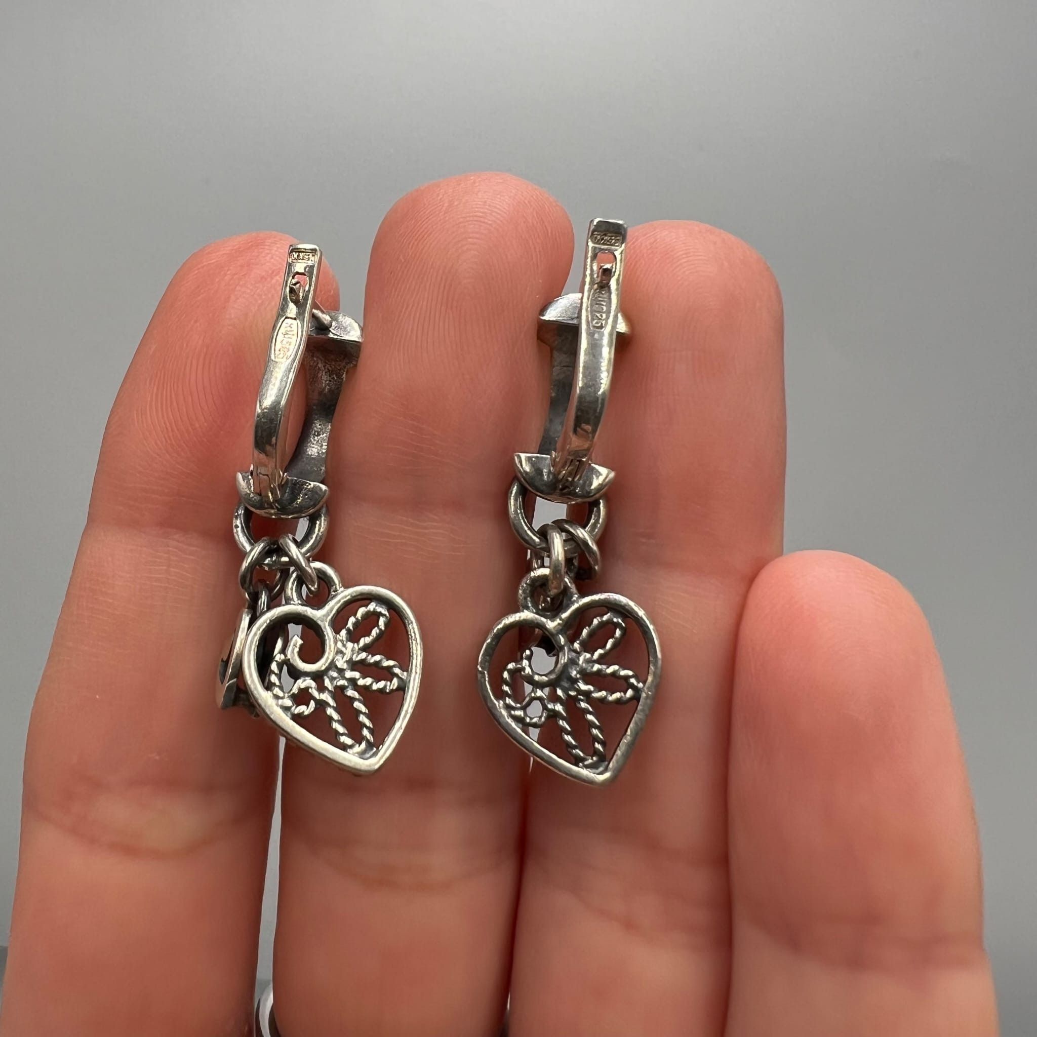 Vintage Vintage Sterling Silver 925 Women Heart Dangle Earrings Size ONE SIZE - 4 Thumbnail
