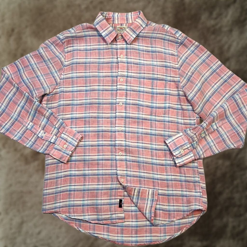 Faherty Faherty Cloud Shirt Mens Large Rose Buffalo Check Blue Pink Plaid Button-Up Size US L / EU 52-54 / 3 - 1 Thumbnail