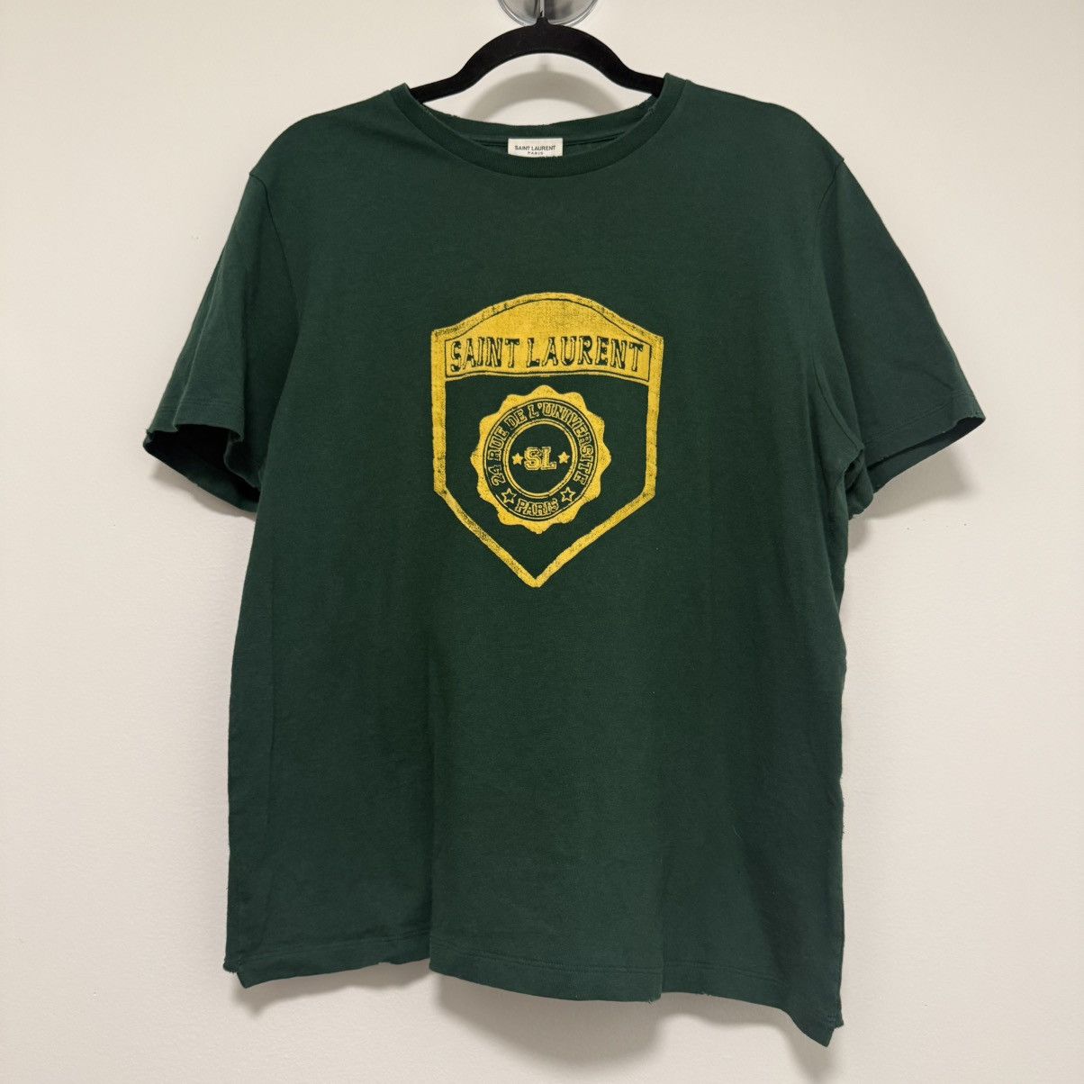 Saint Laurent Green University Crest T-Shirt Sz L