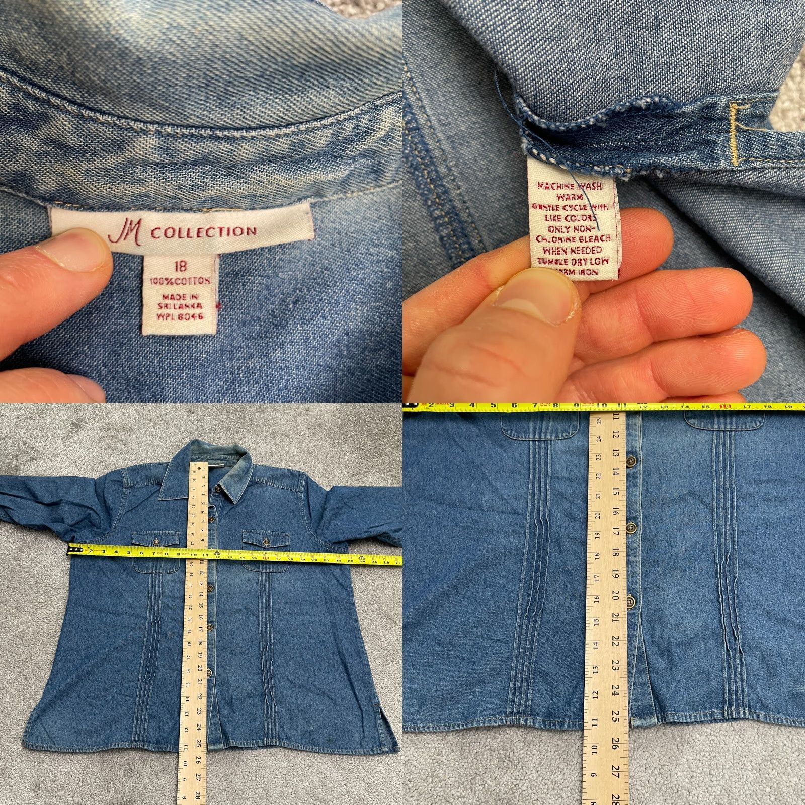 JM Collection Jm Collection Denim Button Down Shirt Womens 18 Blue Medium Wash Long Sleeve Top Size XXL / US 16-18 / IT 52-54 - 8 Thumbnail