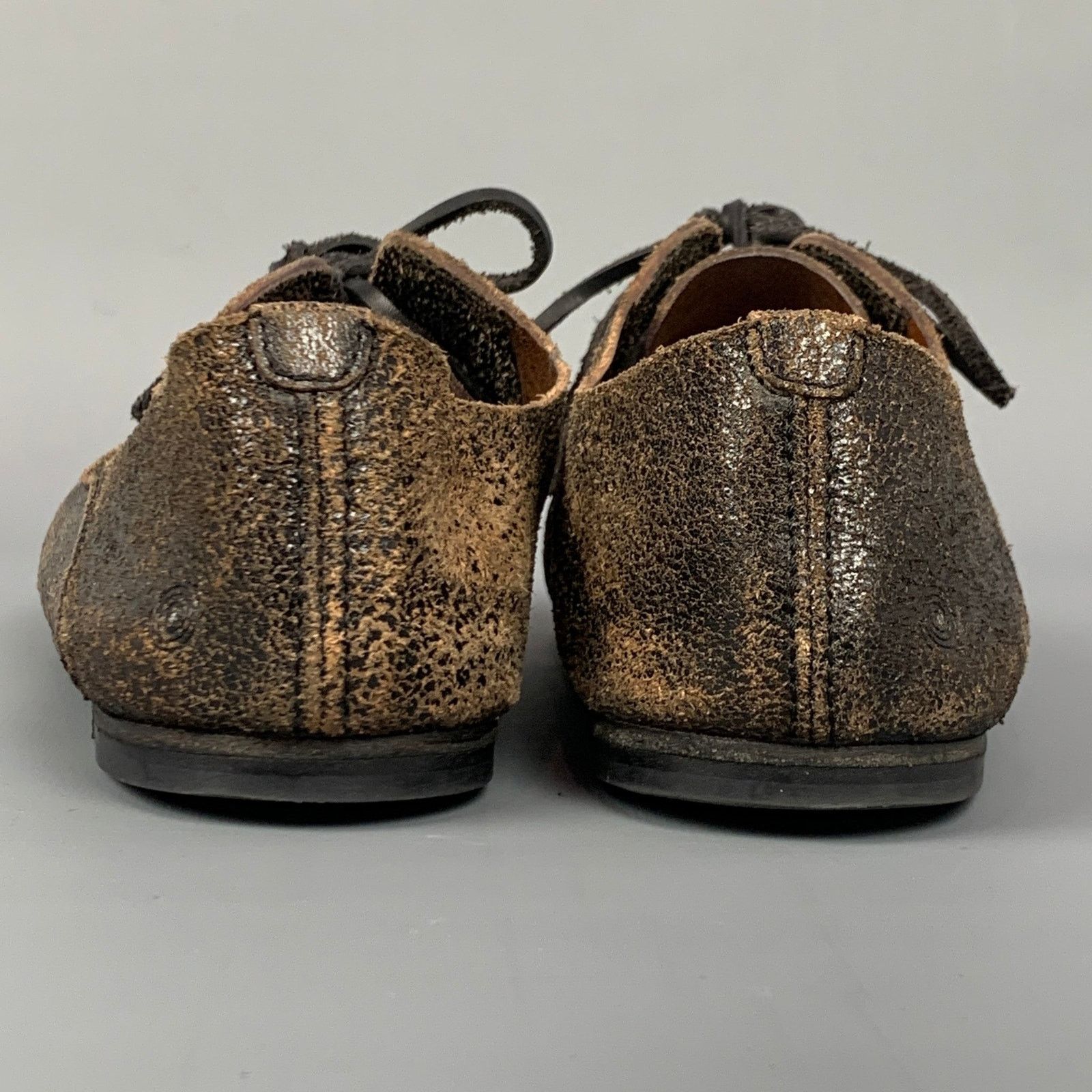 Marsell Size 7.5 Dark Brown Cracked Leather Flat Lace-Up Shoes Size US 7.5 / EU 40-41 - 5 Thumbnail