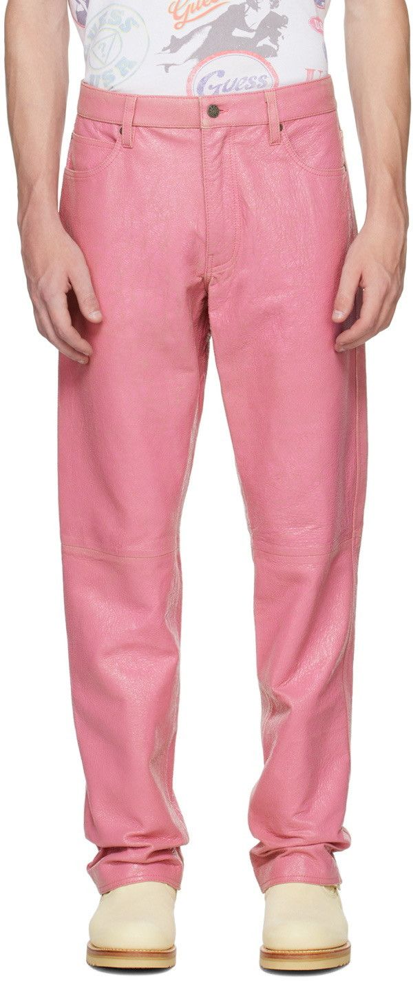 Guess GUESS USA Pink Cracked Leather Pants Size US 32 / EU 48 - 3 Thumbnail