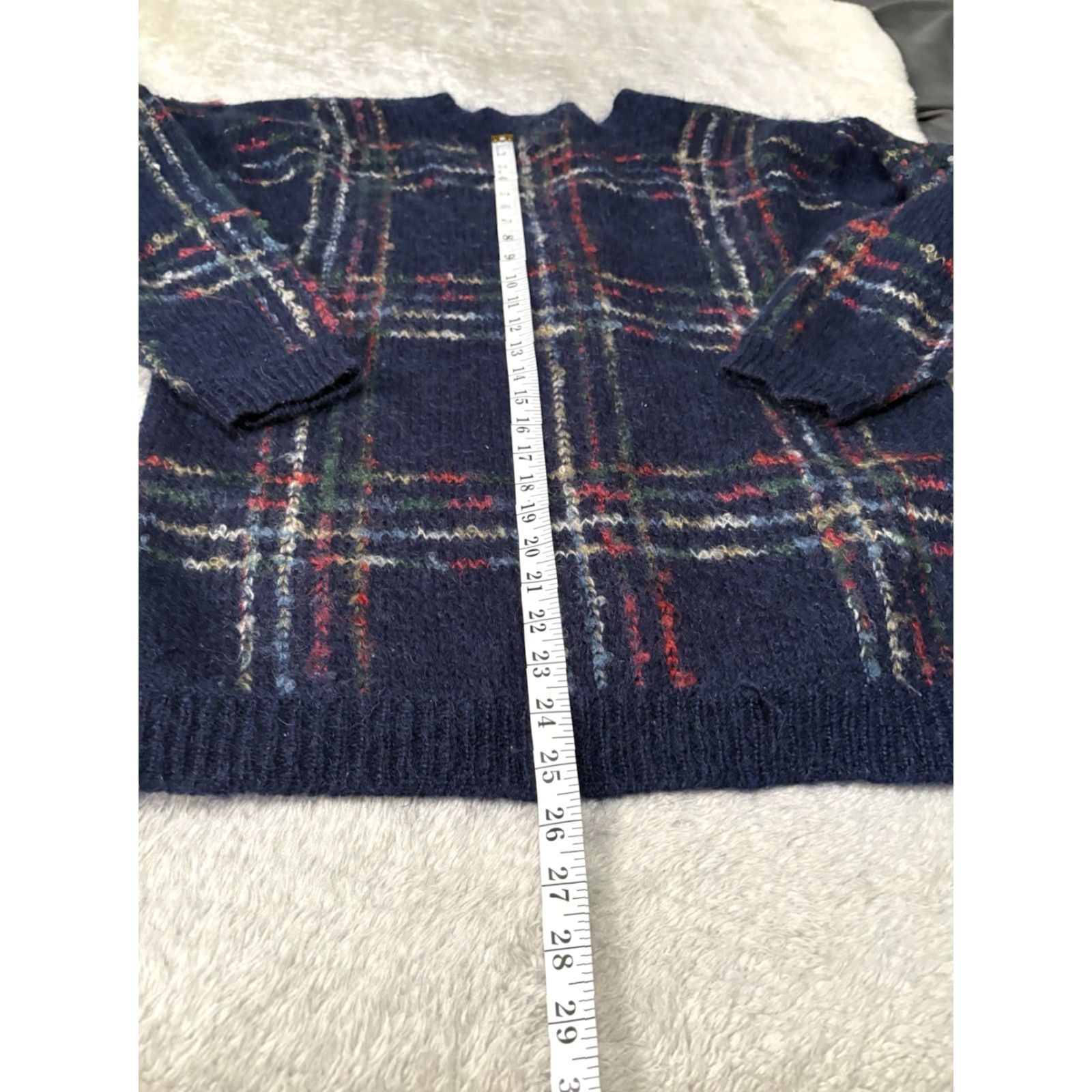 VINTAGE ID Distinction Cardigan Sweater Womens Medium Mohair Plaid Blue Cardigan Sweater