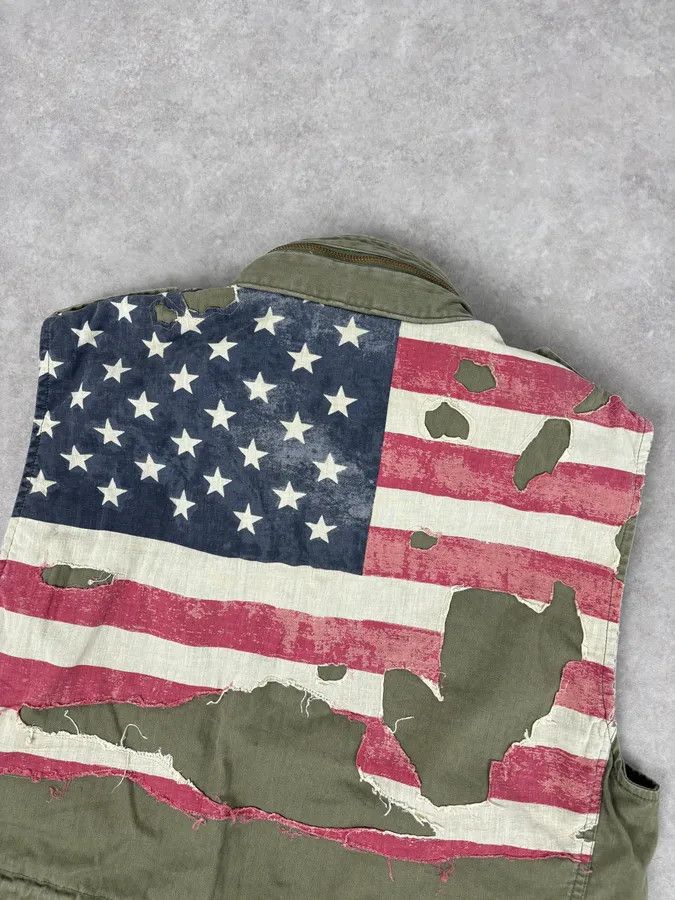 Polo Ralph Lauren 2000s Ralph Lauren Khaki USA Flag Distressed Cargo Vest Size US L / EU 52-54 / 3 - 6 Thumbnail