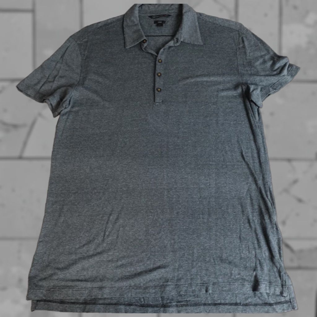 John Varvatos John Varvatos Polo Shirt L Gray Striped Luxe Ramie Viscose Polo Shirt Mens L Gray Striped Polo Shirt Size US L / EU 52-54 / 3 - 1 Thumbnail