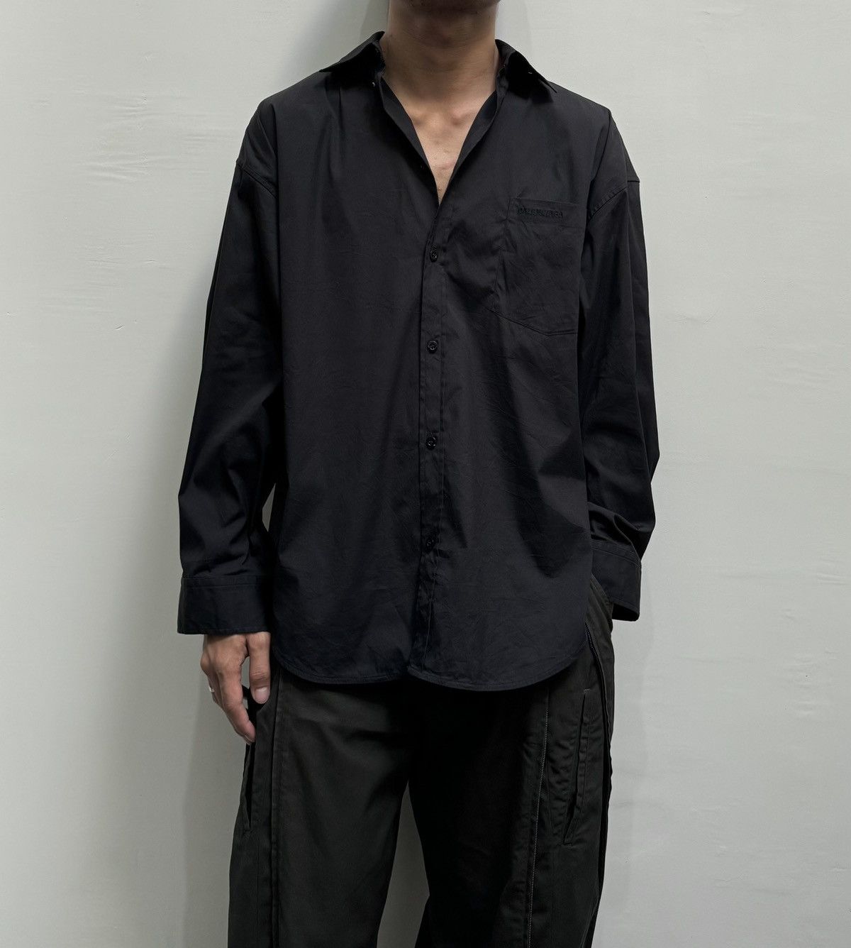 Balenciaga Coton Polyamide Black Logo Embroidery Shirt Size US M / EU 48-50 / 2 - 1 Thumbnail
