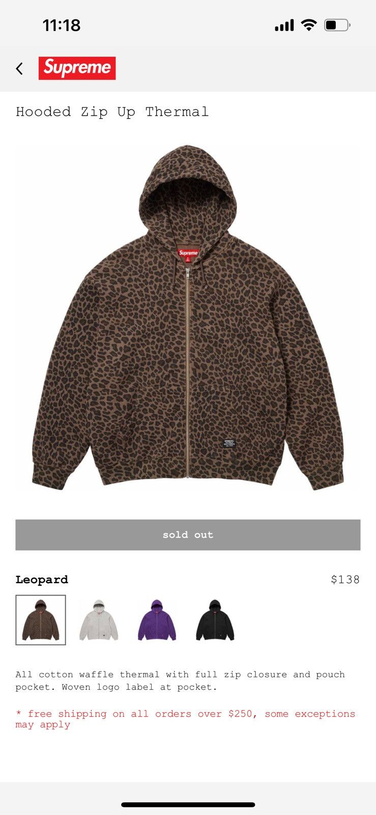 【Supreme】Thermal Hooded Zip Up Leopard - 25SS Supreme Hooded Zip Up Thermal (SS25) Leopard Men's - SS25 - US