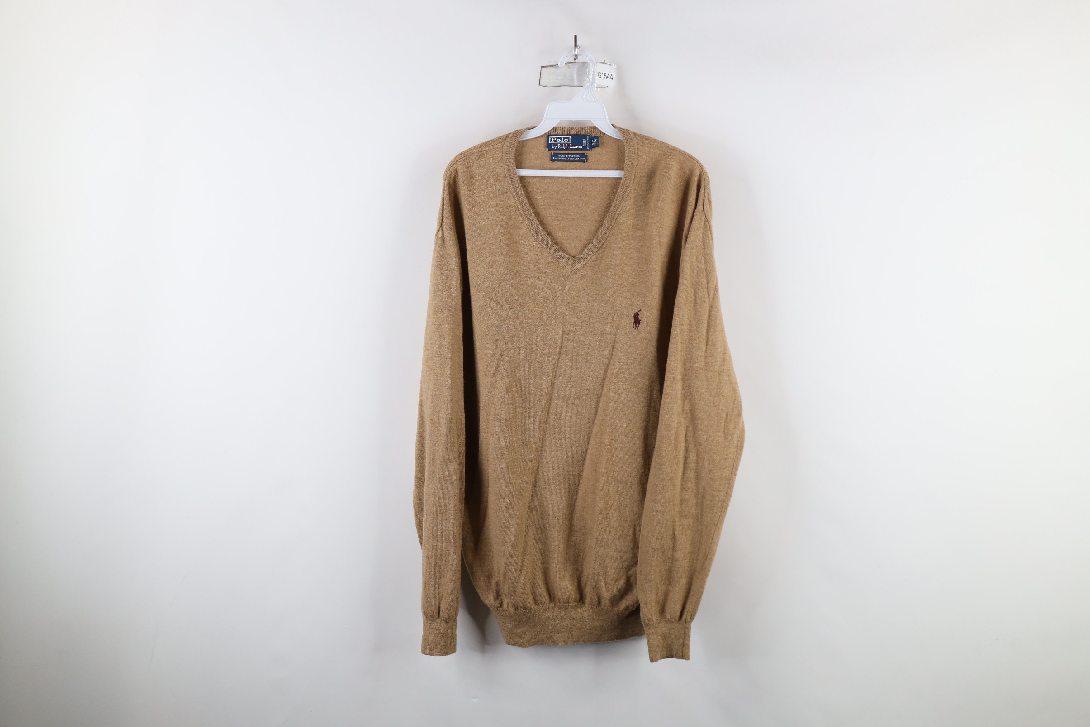 Ralph Lauren × Vintage Vintage 90s Ralph Lauren Wool V-Neck Sweater Heather Brown Size US XL / EU 56 / 4 - 1 Thumbnail
